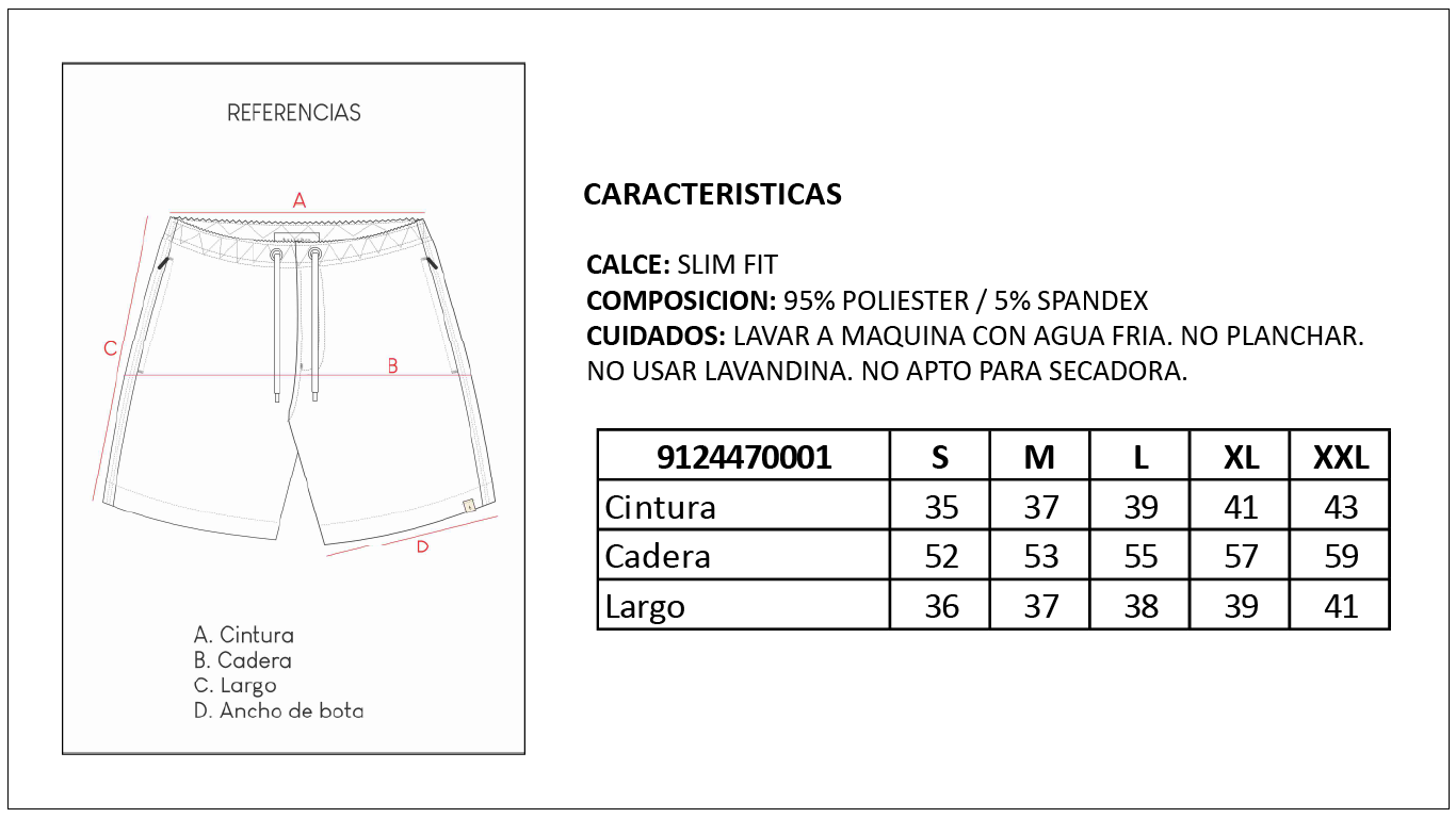 Tabla de Talles Short de Baño Slim Fit Hombre Britches
